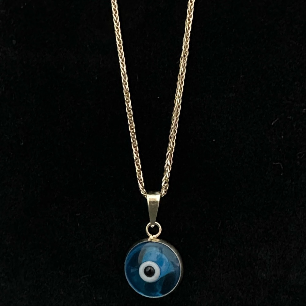 18”14K Gold Spiga Solid Chain & 14K Gold evil eye beaded pendant. ( 2 piece) - Picture 12 of 17